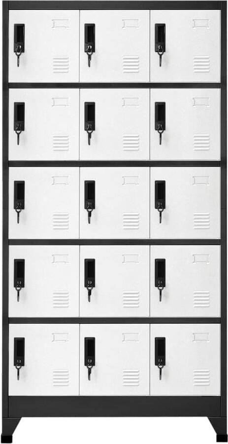 VidaXL Lockerkast Staal 15 vakken Antraciet Wit Lockerkast Opslagkast Metalen Kast Kantoor Kast School Lockers Stalen Kast Anthracieit Kleur Witte Kleur