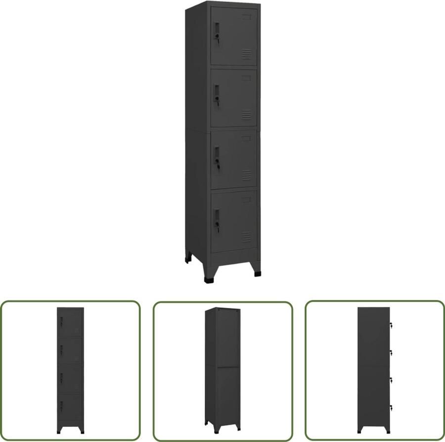 VidaXL Lockerkast Staal 38x45x180 cm Antraciet Lockerkast Opbergkast Kantooropslag Metalen Kast Staalkast Anthraciethout