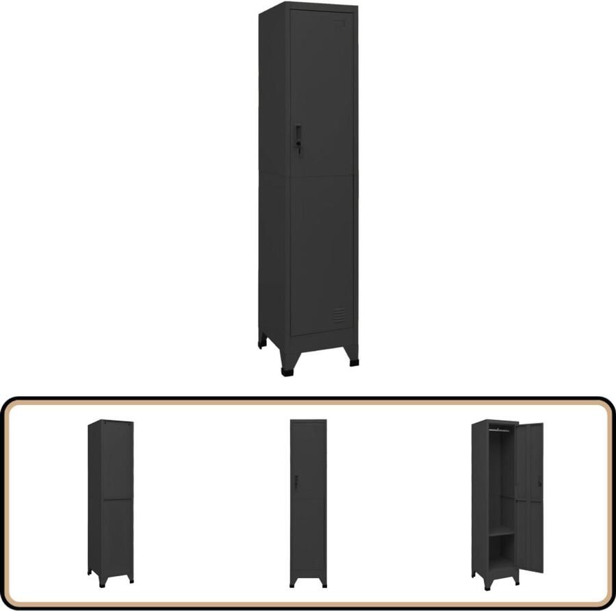 The Living Store Lockerkast 38x45x180 cm staal antracietkleurig Lockerkast Opbergkast Metalen Kast Staalkast Anthraciethout - Foto 2