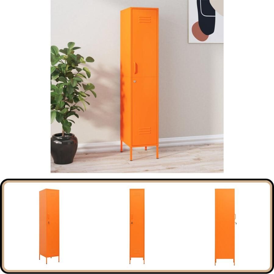VidaXL Lockerkast Staal Oranje 4 Schappen 180 cm Lockerkast Opslagruimte Kantoorruimte Metalen Kast Oranjekleur Stevige Kast Veel Vakjes Beveiligd
