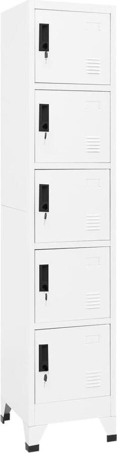 VidaXL Lockerkast staal wit 5 deuren 38x40x180 cm Lockerkast Opbergkast Kantooropslag School Lockers Metalen Kast Witte Kast Afsluitelijke Deuren Ventilatie - Foto 2