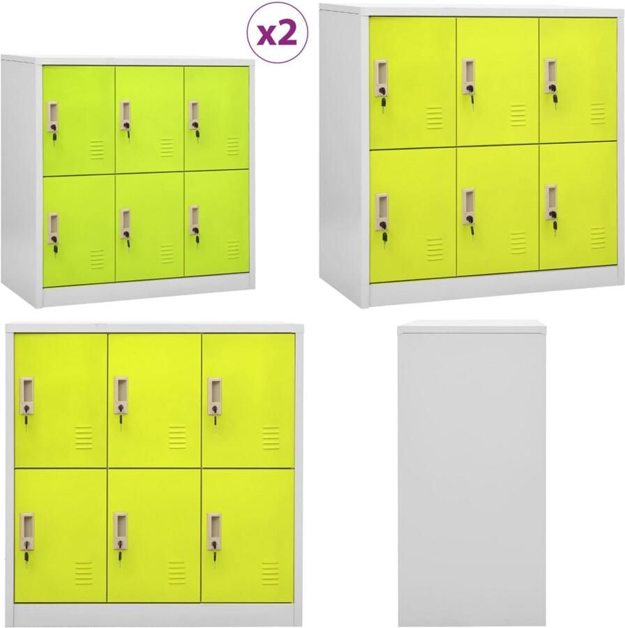 VidaXL Lockerkasten 2 st 90x45x92-5 cm staal lichtgrijs en groen Lockerkast Lockerkasten Locker Kast Locker Kasten