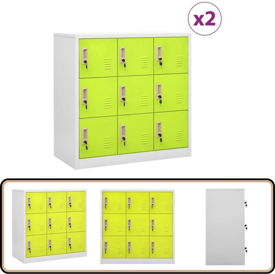 VidaXL Lockerkasten 2 stuks 90x45x92 5 cm Staal Locker Kast Opslagkast Schoolmeubilair Kantooraccessoires Metalen Kast Grijze Kast Groene Kast