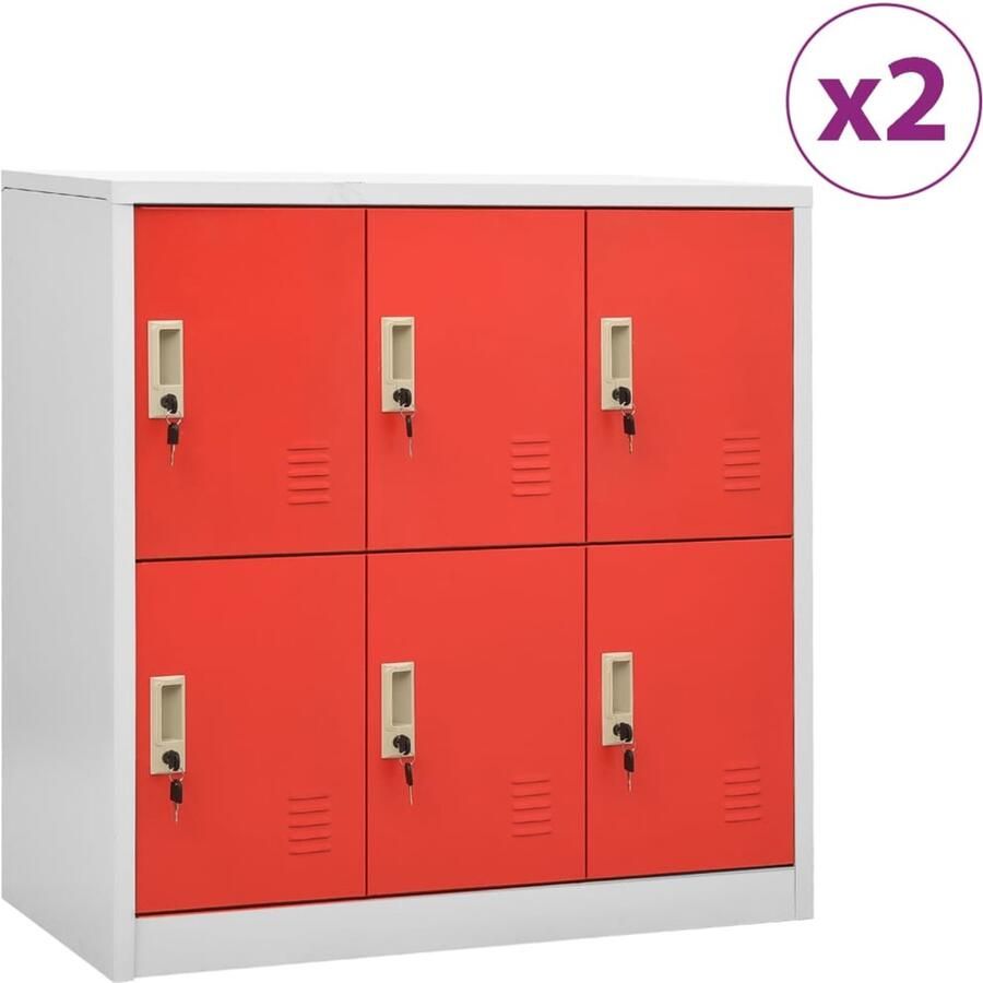 VidaXL Lockerkasten 2 stuks Staal Lichtgrijs Rood Locker Kast Opslagkast Schoolmeubilair Kantoor Meubel Staal Locker Grijze Locker Rode Locker - Foto 2