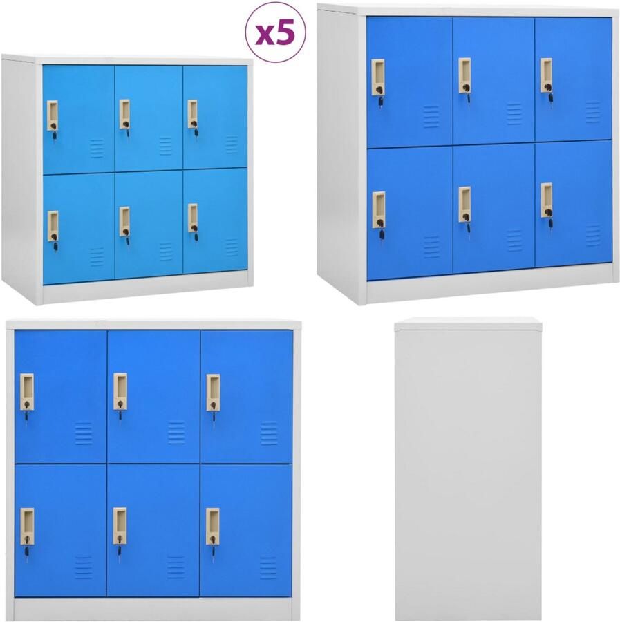 VidaXL Lockerkasten 5 st 90x45x92 5 cm staal lichtgrijs en blauw Lockerkast Lockerkasten Locker Kast Locker Kasten