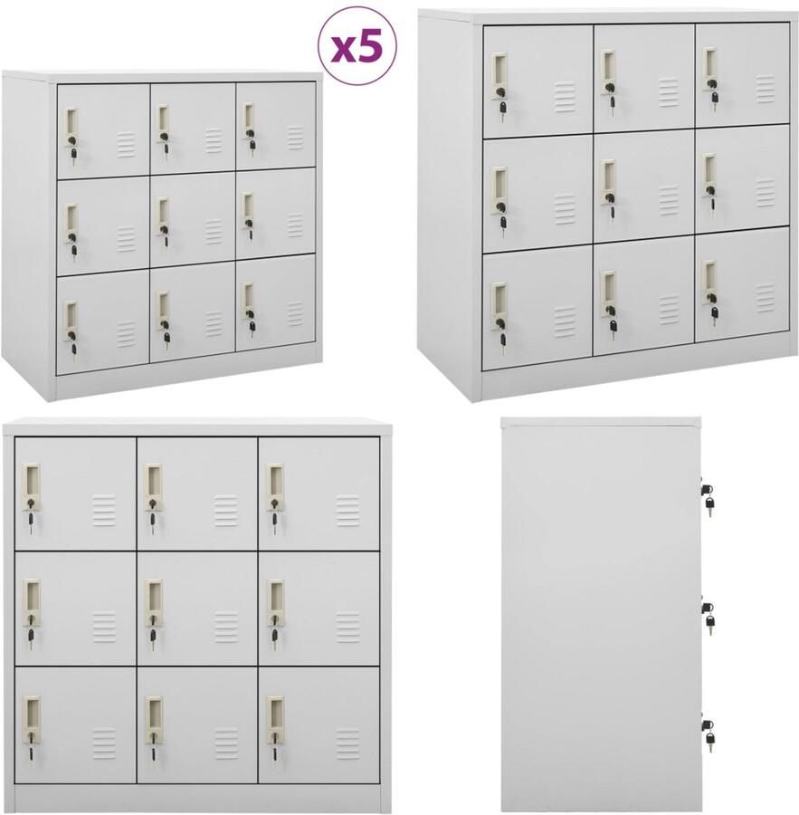 VidaXL Lockerkasten 5 st 90x45x92-5 cm staal lichtgrijs Lockerkast Lockerkasten Locker Kast Locker Kasten