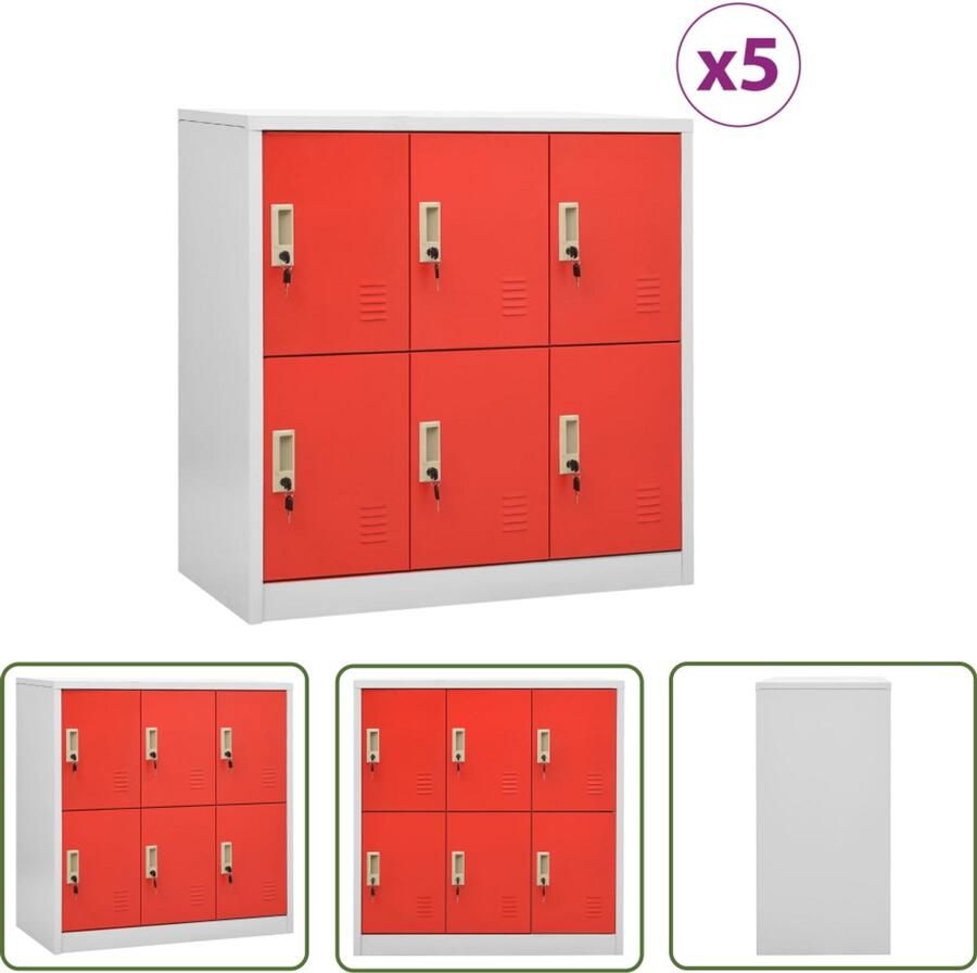VidaXL Lockerkasten 5 stuks 90x45x92 5 cm Staal Locker Kast Opslagkast Schoolmeubilair Kantoor Meubel Opbergrekken Metalen Kast Grijze Kast Rode Kast