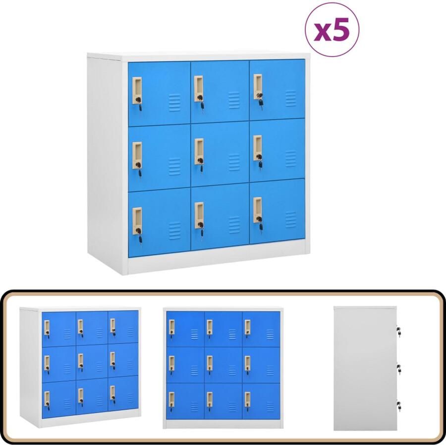 VidaXL Lockerkasten 5 stuks Lichtgrijs en Blauw Locker Kast Opslagkast Schoolmeubilair Kantoor Meubel Metalen Kast Grijze Kast Blauwe Kast