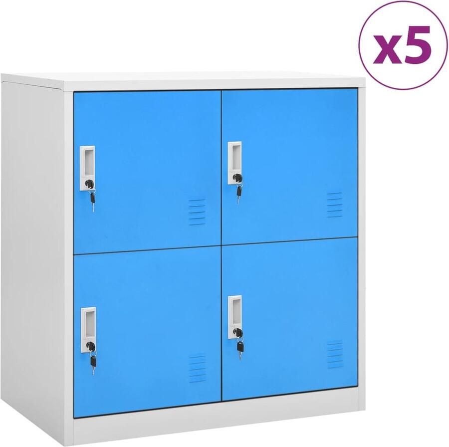 VidaXL Lockerkasten 5 stuks Staal Blauw Grijs Locker Kast Opslagkast Schoolmeubilair Kantoor Meubel Metalen Kast Grijze Kast Blauwe Kast - Foto 2