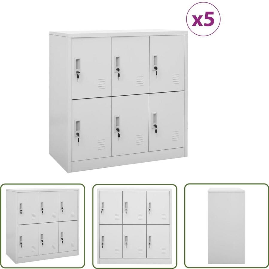 VidaXL Lockerkasten 5 stuks Staal Lichtgrijs Locker Kast Opslagkast Schoolmeubilair Kantoor Meubel Metalen Kast Grijze Kast Staalkast Stevige Kast Beveiligde Kast Locker Systeem Kluisje