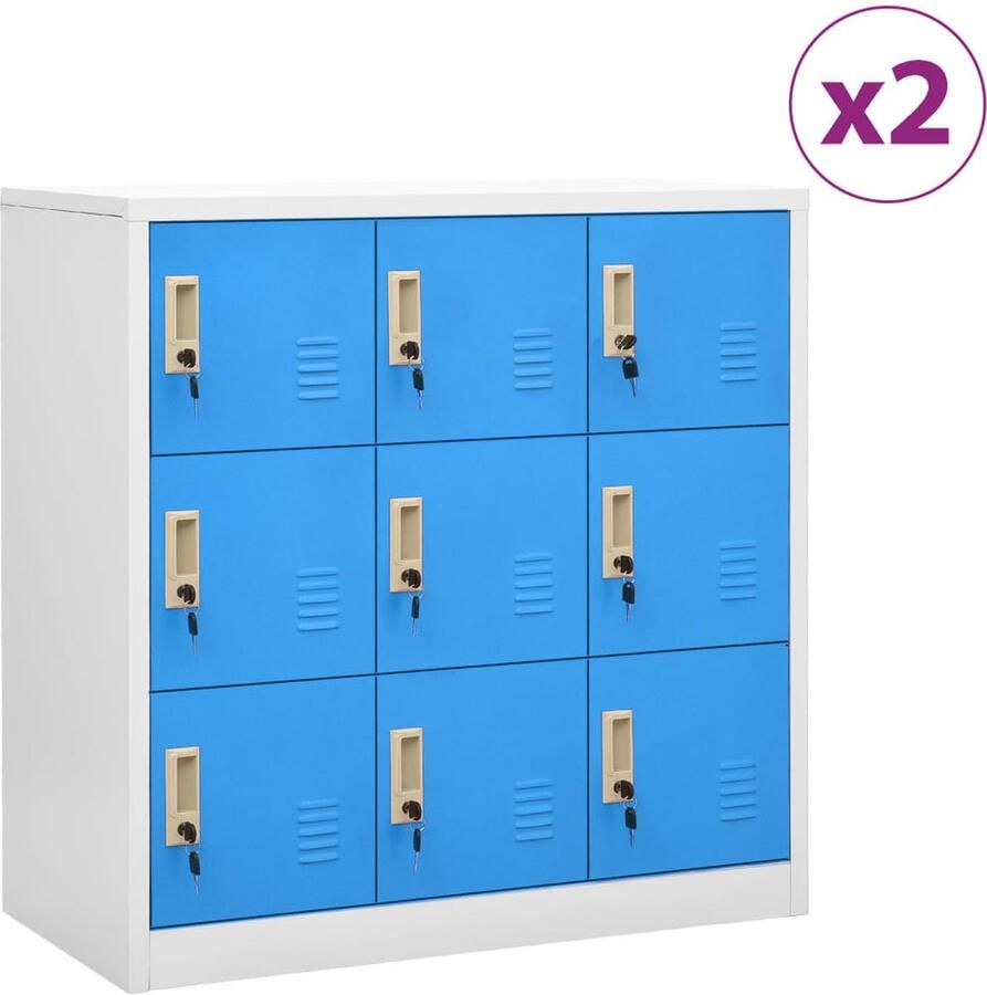 VidaXL Lockerkasten 90x45x92 5 cm Staal 2 stuks Locker Kast Opslagkast Schoolmeubilair Kantoor Meubel Metalen Kast Grijze Kast Blauwe Kast - Foto 2