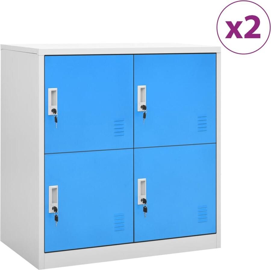 VidaXL Lockerkasten Staal Lichtgrijs Blauw Set van 2 Lockerkast Staalkast Opbergkast Schoolmeubilair Kantoormeubilair Locker Kluisje Bergruimte Organiseerbox - Foto 2