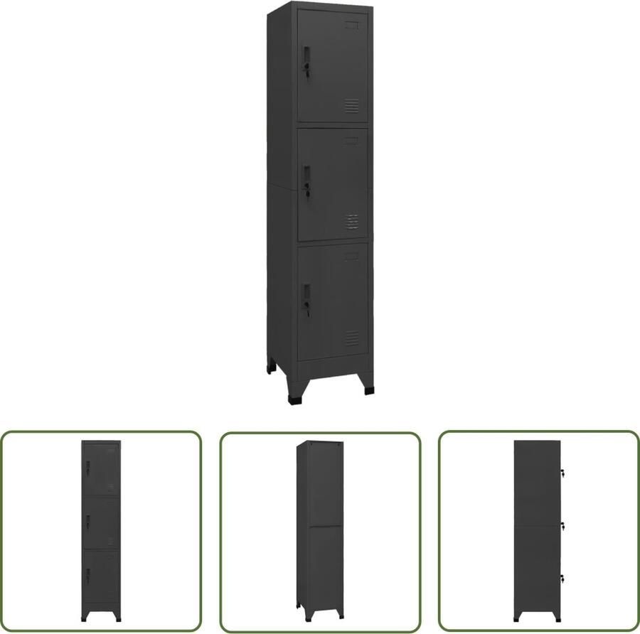 The Living Store Lockerkast Moderne opbergkast 38 x 45 x 180 cm Staal Antraciet Moderne Opbergkast Lockers Kantooropslag Schoollocker Metalen Kast - Foto 2