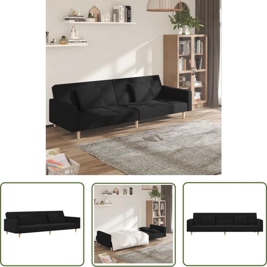 The Living Store Slaapbank Logeerbed 2-zits Zwart 220 x 84.5 x 69 cm 2-in-1 functie Slaapbank Logeerbed Tweepersoonsbed Zwarte Bank Design Bank
