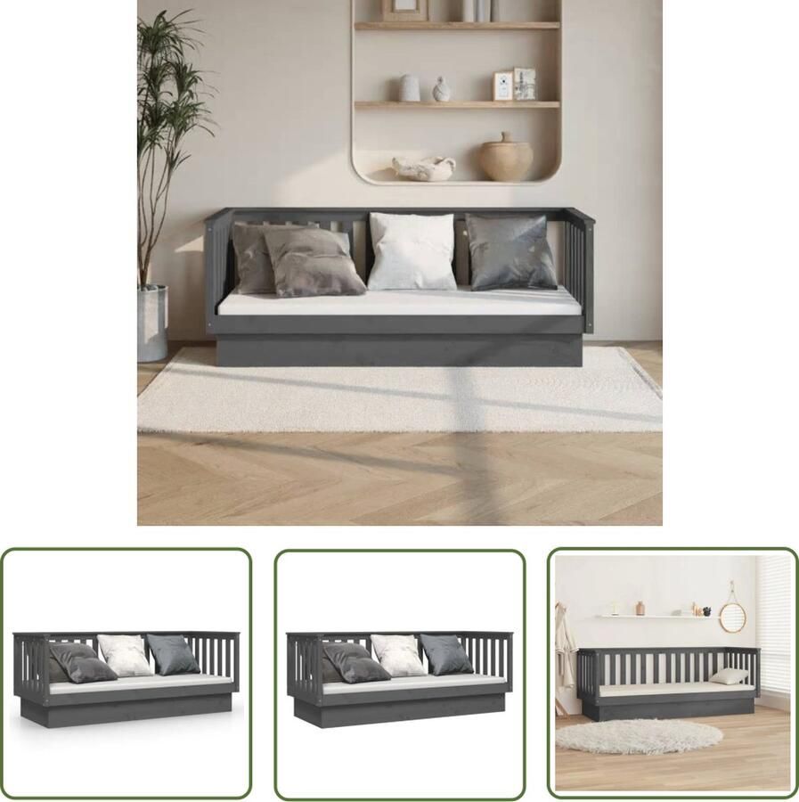 The Living Store Slaapbank 90x190 cm massief grenenhout grijs Slaapbank Slaapbanken Bedbank Bed Bedframe Houten Bedframe Bedbodem Slaapmeubel Ledikant Bedbanken Bedden - Foto 2