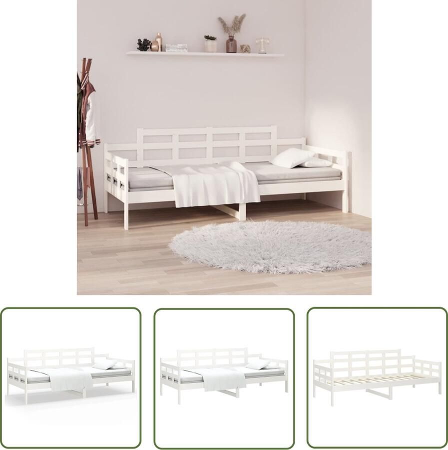 The Living Store Slaapbank Grenenhout Logeerbed en Bank 203.5 x 86 x 76 cm Wit Slaapbank Logeerbed Grenenhout Meubels Houten Bank Wit Meubilair