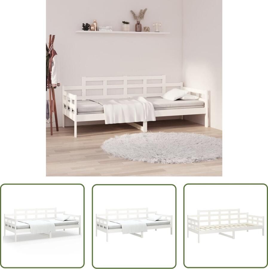 The Living Store Slaapbank Grenenhout 193.5 x 96.5 x 76 cm Wit Slaapbank Logeerbed Bankstel Hout Meubilair Grenenhout