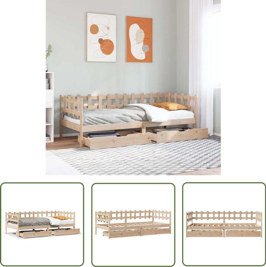 VidaXL Slaapbank met lades 90x190 cm massief grenenhout Slaapbank Logeerbed Bankslaap Grenenhout Vintage