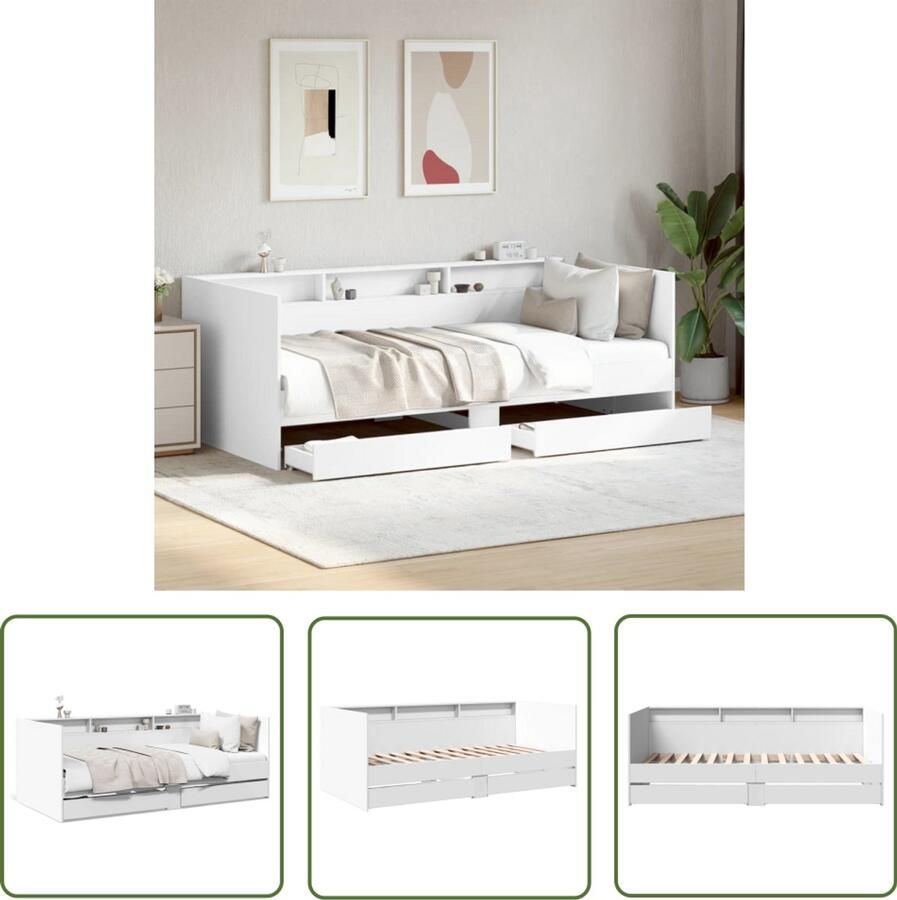 VidaXL Logeerbed Slaapbank met lades zonder matras 90x190 cm wit Tweepersoonsbed Houten Bed Met Lade
