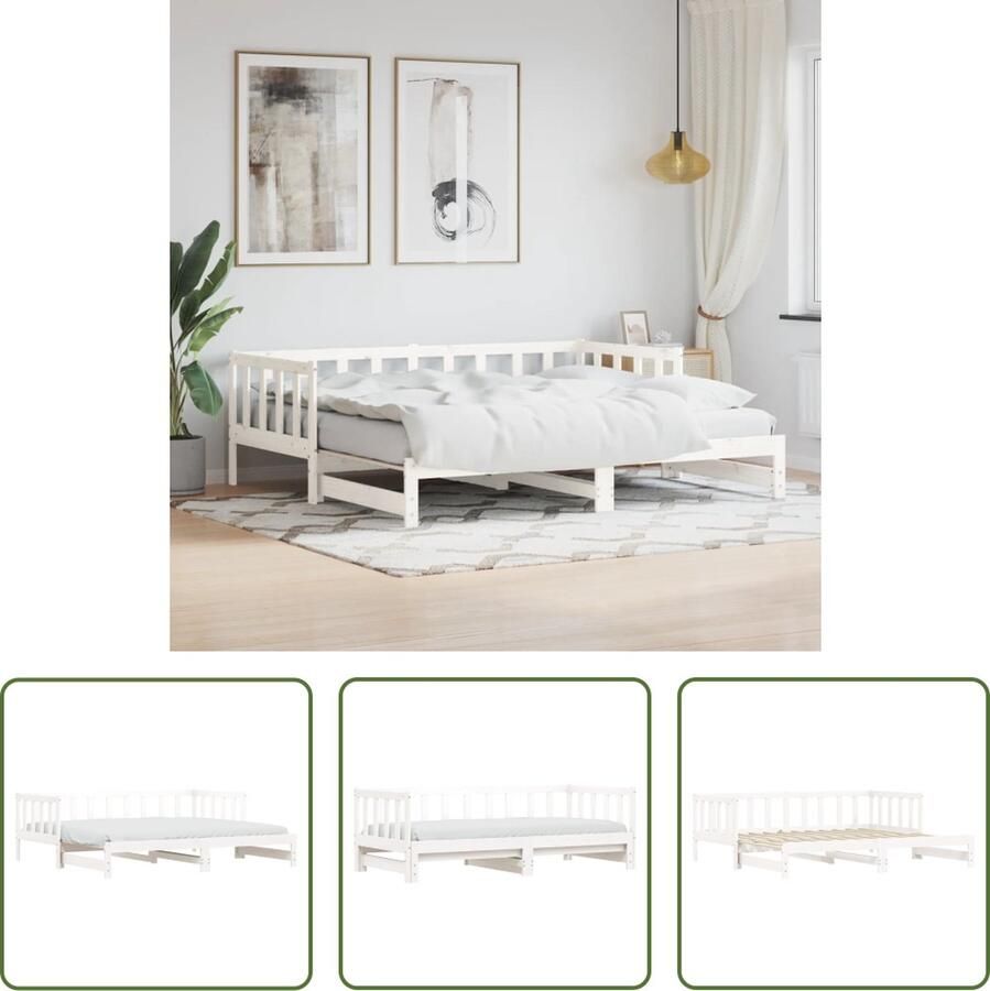 The Living Store Slaapbank Uitschuifbaar Massief grenenhout 203.5 x 164 x 66 cm Wit Geschikt voor 80 x 200 cm matras Met lattenbodem Eenvoudige montage Slaapbank Logeerbed Bankstel Zitbank Grenenhouten Meubels