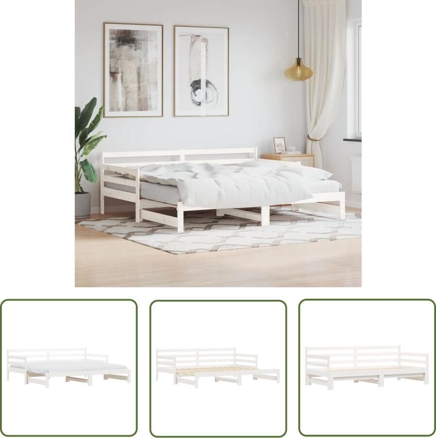 The Living Store Slaapbank 2-in-1 Grenenhout Wit 193.5 x 97.5 x 69.5 cm Logeerbed met opbergruimte Slaapbank Logeerbed Houten Meubels Grenenhouten Meubels Witte Meubels