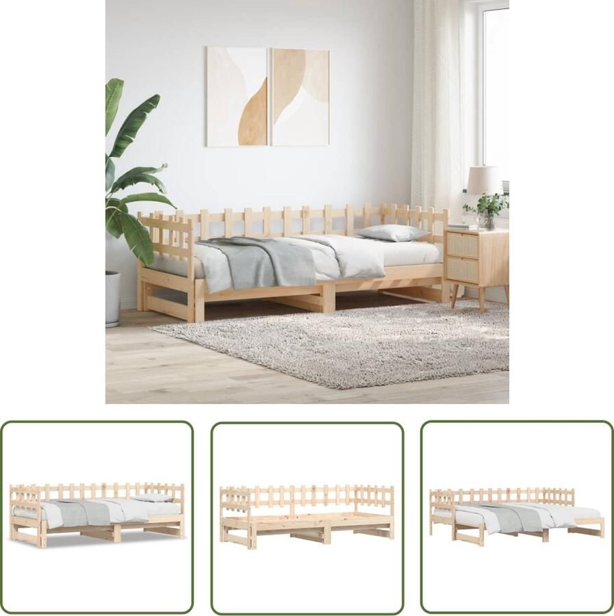 The Living Store Logeerbed Massief grenenhout Uitschuifbaar 193.5 x 184 x 68.5 cm Geschikte matras- 90 x 190 cm 2 x matras nodig Montage vereist Slaapbank Logeerbed Grenenhouten Bed Stapelbed Multifunctioneel Meubilair