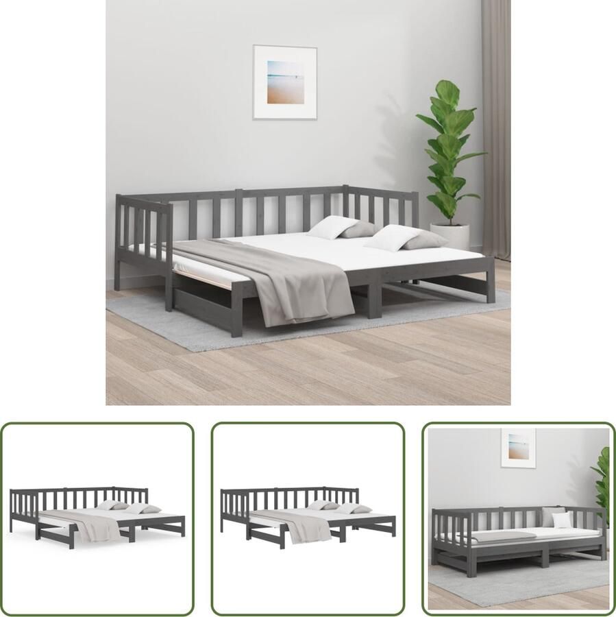 The Living Store Slaapbank Logeerbed Massief grenenhout Uitschuifbaar Grijs 193.5 x 181 x 66 cm Geschikt voor 90 x 190 cm matrassen 2 stuks vereist Slaapbank Logeerbed Bankstel Meubels Houtmeubilair