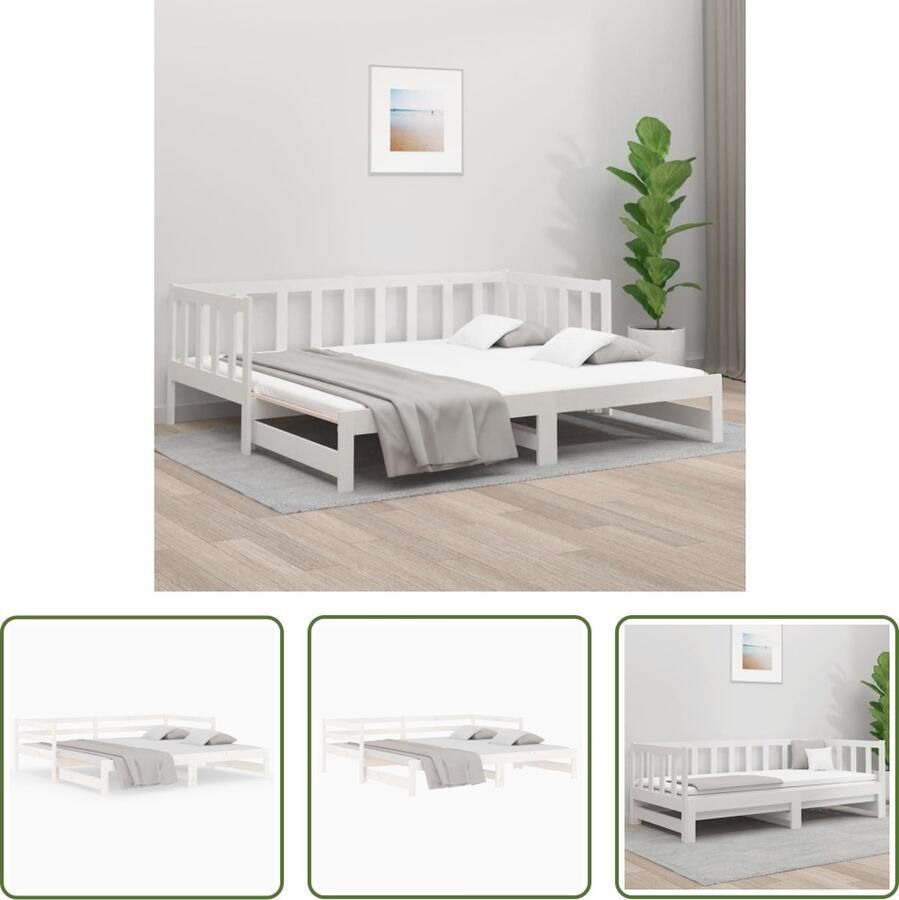 The Living Store Slaapbank uitschuifbaar massief grenenhout wit 2x(90x190) cm Slaapbank Logeerbed Bankstel Zitbank Grenenhout Meubilair - Foto 2