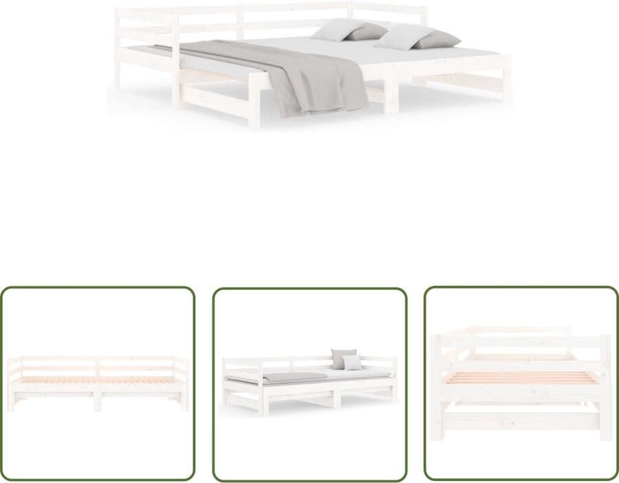 The Living Store Slaapbank uitschuifbaar 2x(80x200) cm massief grenenhout wit Slaapbank Slaapbanken Bedbank Bed Bank Slaap Bank Houten Bedbank Houten Slaapbank Logeerbed Ligbed Bed Bedbanken Bed Banken - Foto 3