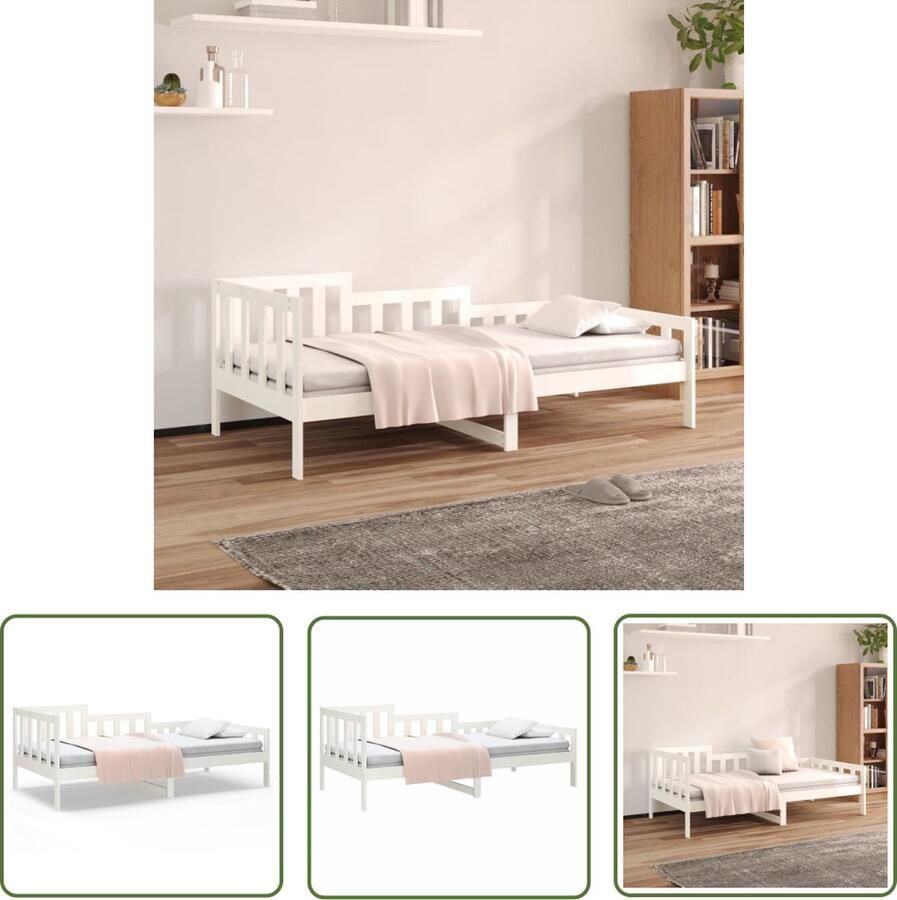 The Living Store Logeerbed Massief grenenhout 3-zijdig bedhek Gelat ontwerp Veelzijdig Extra opbergruimte Wit 193.5 x 96 x 68.5 cm Geschikte matras 90 x 190 cm Slaapbank Logeerbed Bed Frame Grenenhouten Meubels Massief Hout - Foto 2