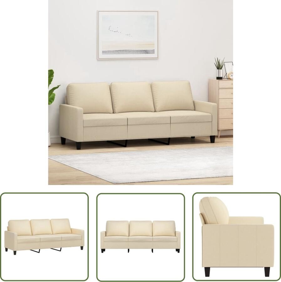 The Living Store Driezitsbank 180 cm stof crèmekleurig 3-zitsbank Lounge Bank Bankstellen Stoffen Bank Creme Bank
