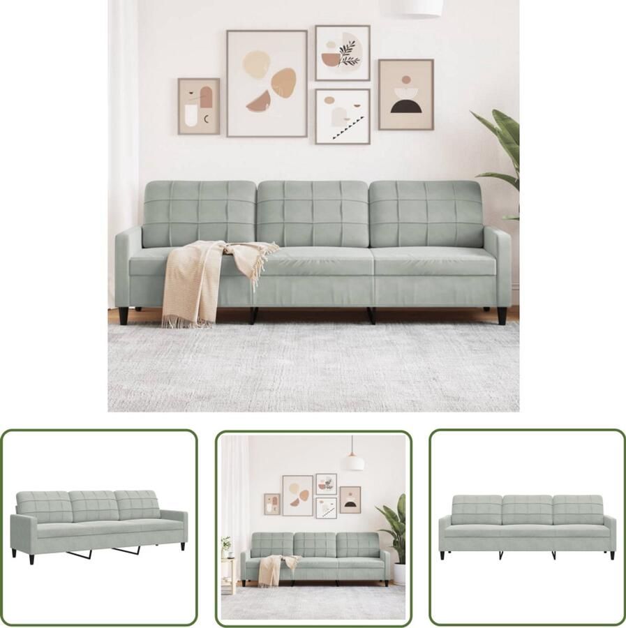 The Living Store Driezitsbank 210 cm fluweel lichtgrijs Drie Zits Bank Lounge Bank Velvet Bank Grijze Bank Banks Kopen