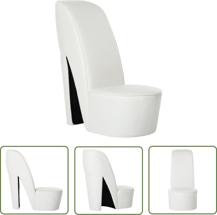 The Living Store Loungestoel wit 43 x 82.5 x 85.5 cm uniek pump ontwerp Hakstoel Lounge Chair Pumpstoel Kunstleder Bank Trendy Fauteuil - Foto 2