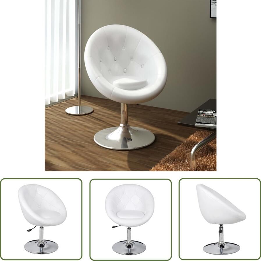 The Living Store Loungestoel Verstelbaar Staal Gepolijst chroom 61 x 58 x (80-93) cm Wit Loungestok Lounge Chair Barkruk Stoel Meubilair - Foto 2