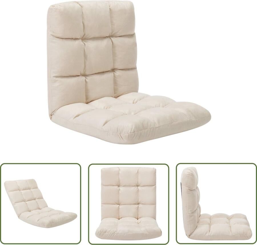 The Living Store Vloerstoel crème 100 x 50 x 13 cm verstelbaar Vloerstoel Lounge Chair Relaxfauteuil Microfiber Creme Kleurtje