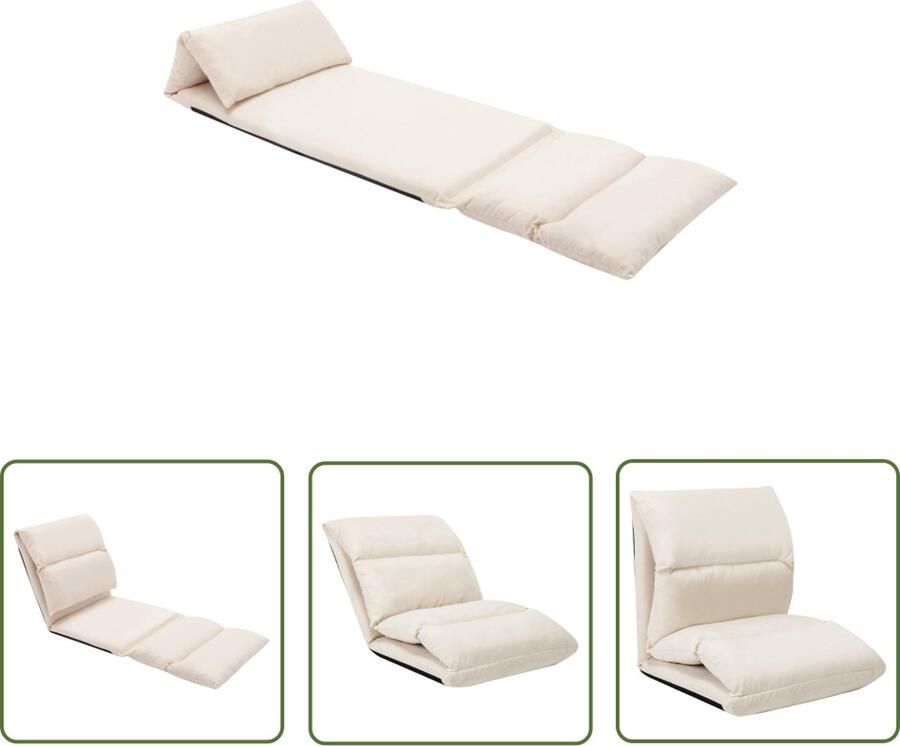 The Living Store Vloerstoel Loungebed Crème 216 x 56 x 9 cm Microvezel Vloerstoel Lounge Chair Relaxfauteuil Microfiber Creme Kleur