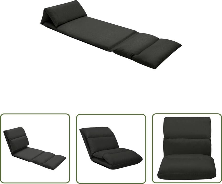 The Living Store Vloerstoel inklapbaar microvezel zwart Vloerstoel Lounge Chair Relaxfauteuil Vouwstoel Zwarte Vloerstoel - Foto 2