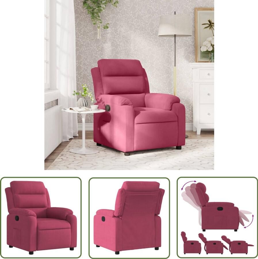 VidaXL Fauteuil verstelbaar fluweel wijnrood Comfortabele Fauteuil Lounge Fauteuil Relaxfauteuil Design Fauteuil Rode Fauteuil