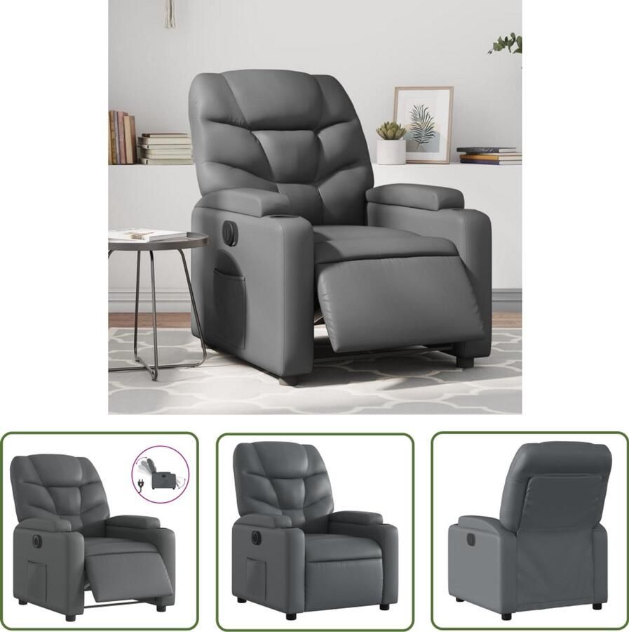 The Living Store Fauteuil verstelbaar elektrisch kunstleer grijs Elektrische Fauteuil Elektrische Verstelbare Stoel Lounge Stoel Loungestoel Designstoel