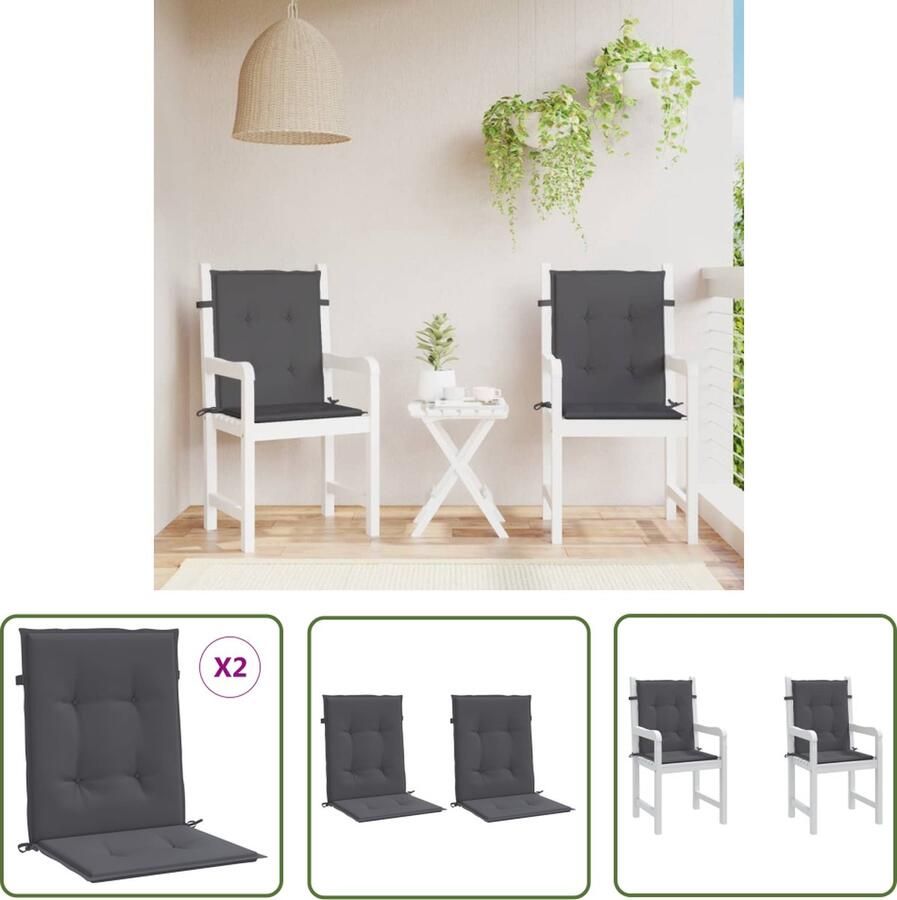 The Living Store Stoelkussens Lage Rugleuning 50 x 40 x 3 cm Antraciet Tuinstoel Kussens Lounge Kussens Buitendecoratie Outdoor Accessoires Zitcomfort