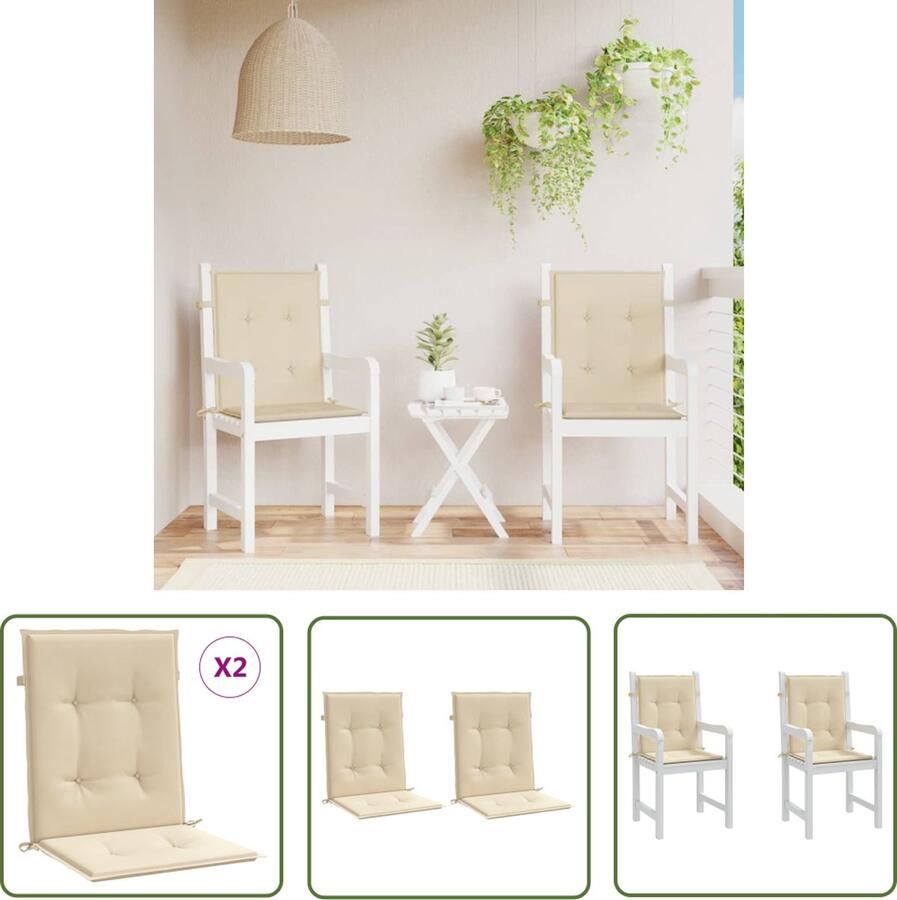 The Living Store Tuinstoelkussens lage rug 2 st 100x50x3 cm oxford stof beige Tuinstoel Kussentjes Lounge Kussens Outdoor Kussens Zitcushions Patio Kussens