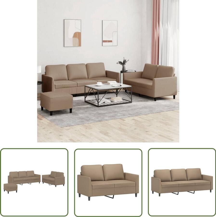The Living Store 3-delige Loungeset met kussens kunstleer cappuccino Loungeset Lounge Meubels Tuinbank Buitenbank Koffiehoek