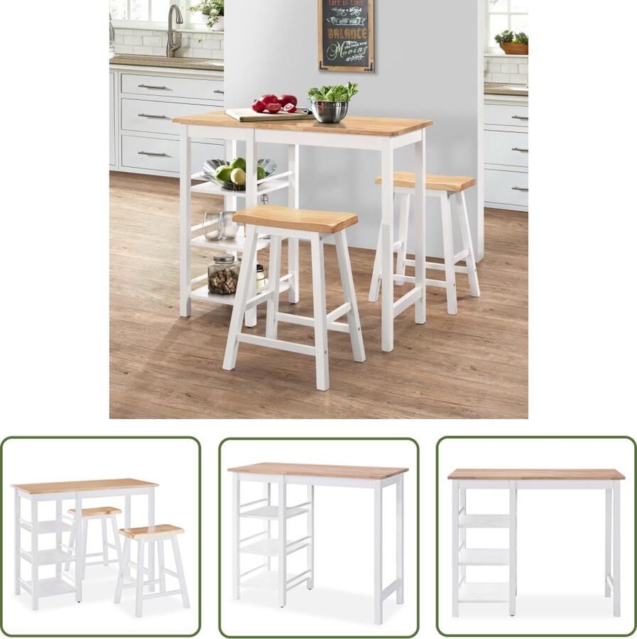 The Living Store 3-delige Barset MDF wit Barset Lounge Set Houten Meubels Bartafel Barkruk