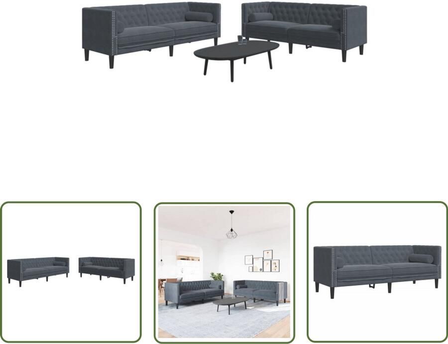 VidaXL Loungeset Chesterfield 2-delig Fluweel Chesterfieldstijl Bank Lounge Set Velours Bank Donkere Bank Bankstellen