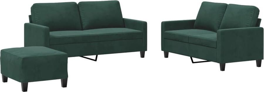The Living Store Comfortabele 2-Zitsbank Donkergroen Zacht Fluweel Stevig Frame Comfortabele Bank Lounge Set 2 Persoons Bank Donkere Bank Fluweel Bank