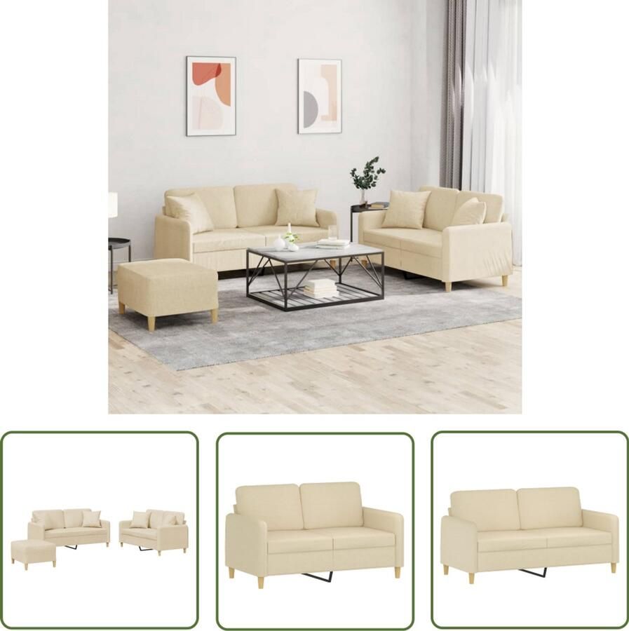 VidaXL Lounge Set Loungebank 3-delige Loungeset met kussens stof crèmekleurig Tuinset Bankstel Creme Kleur