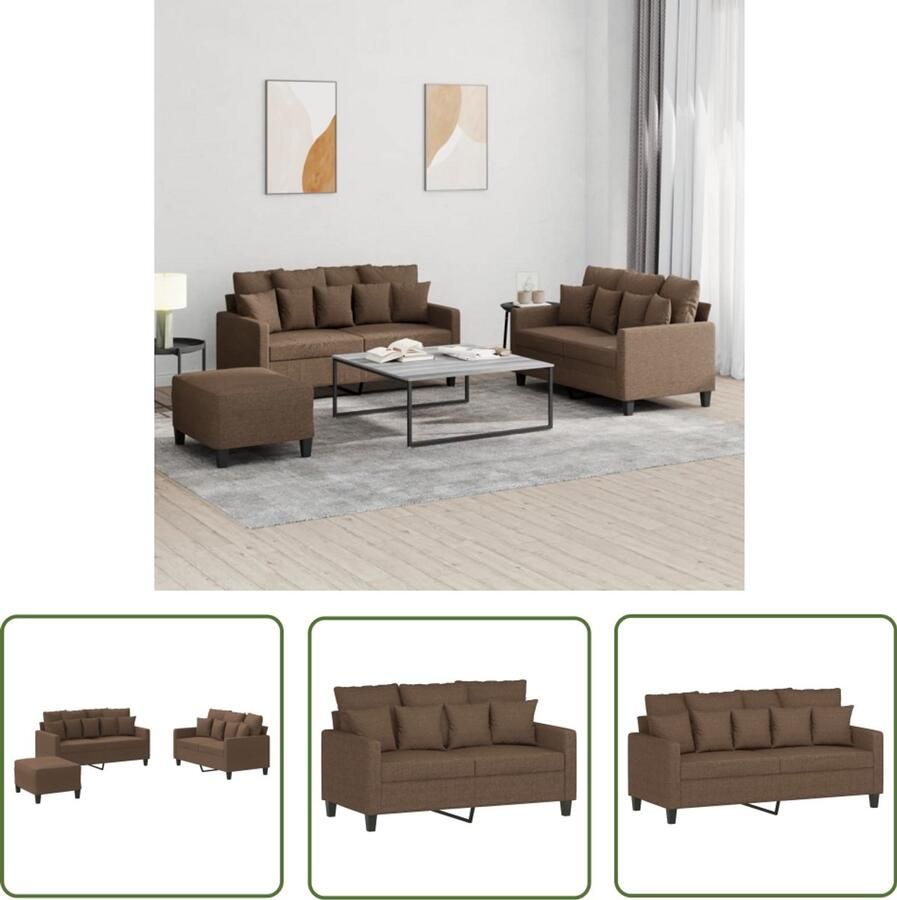 VidaXL Lounge Set Loungebank 4-delige Loungeset met kussens stof bruin Tuinset Buitenshuis Meubilair Bruine Loungebank