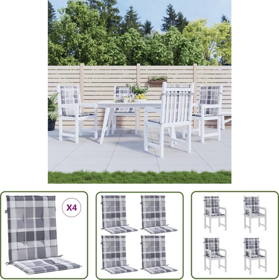 The Living Store Stoelkussens Lage rugleuning 100x50x3 cm Oxford stof Grijs ruitpatroon Stoelkussens Lounge Set Tuinkussens Outdoor Kussens Oxford Stof