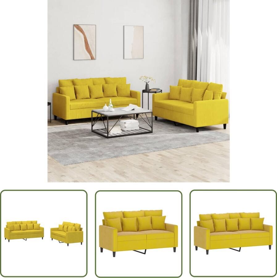 The Living Store Fluweel 2-zitsbank Geel 120 cm Comfortabel en stabiel met stevige metalen frame Tweezitsbank Lounge Set Fluweel Sofa Gele Bank Bankstel