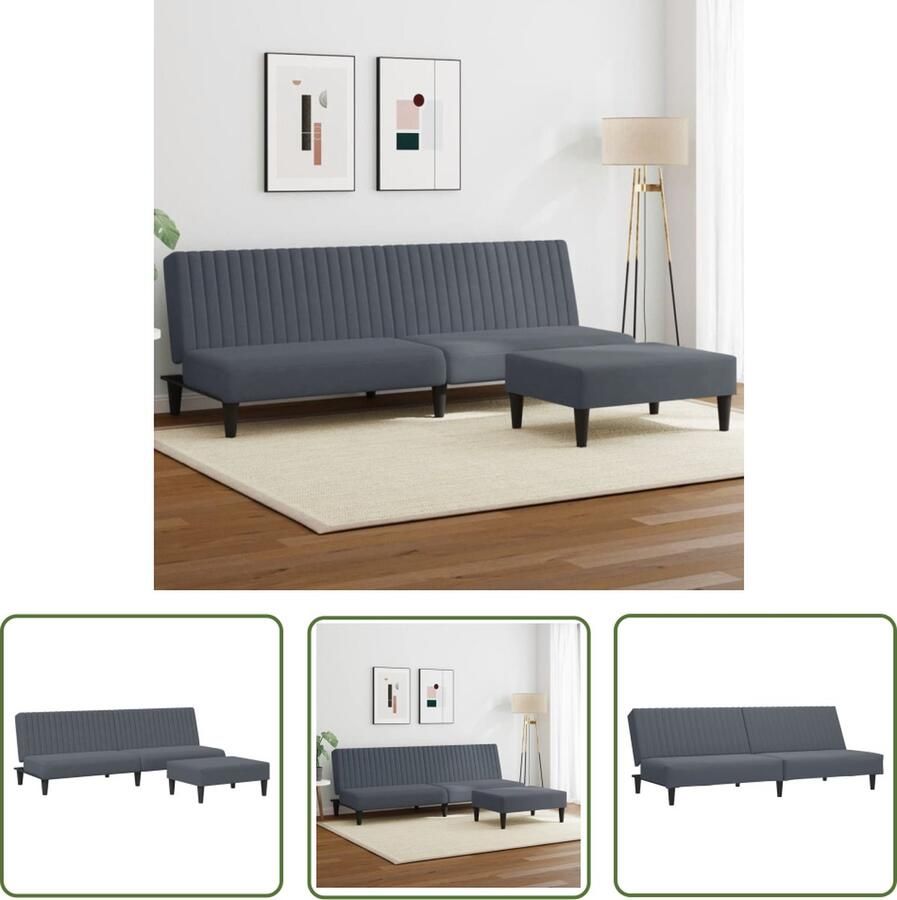 The Living Store Slaapbank met Voetenbank Fluweel 2-in-1 functie Donkergrijs 200x84.5x69cm Slaapbank Lounge Sofa Donker Grijs Fluweel Tweepersoonsbed